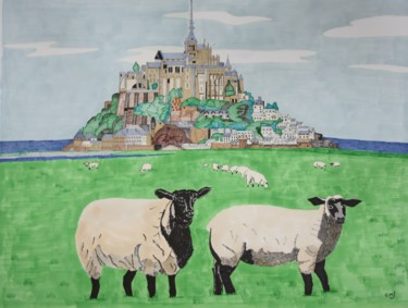 Dessin intitulée "mont-saint-michel (…" par Claude Martine Jeannoel, Œuvre d'art originale