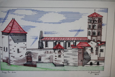 Drawing titled "anzy-le-duc (Saône…" by Claude Martine Jeannoel, Original Artwork, Marker