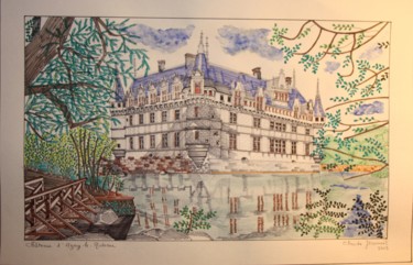 Drawing titled "azay-le-rideau (Ind…" by Claude Martine Jeannoel, Original Artwork, Marker
