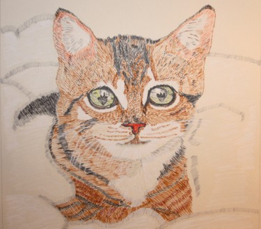 Dessin intitulée "chat-marron" par Claude Martine Jeannoel, Œuvre d'art originale, Marqueur