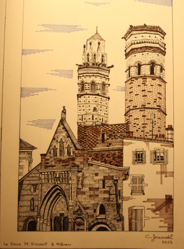 macon (Saône et Loire / 71) le-vieux-saint-vincent Dessin intitulée "macon (Saône et Loi…" par Claude Martine Jeannoel, Œuvre d'art originale, Marqueur