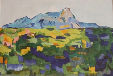 Dessin intitulée "montagne-sainte-vic…" par Claude Martine Jeannoel, Œuvre d'art originale, Marqueur