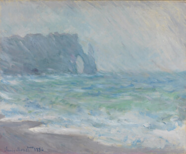 Painting titled "Étretat sous la plu…" by Claude Monet, Original Artwork, Oil