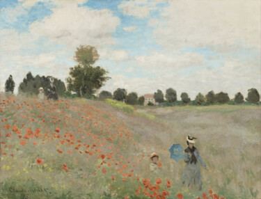 Schilderij getiteld "Champ de coquelicots" door Claude Monet, Origineel Kunstwerk, Olie