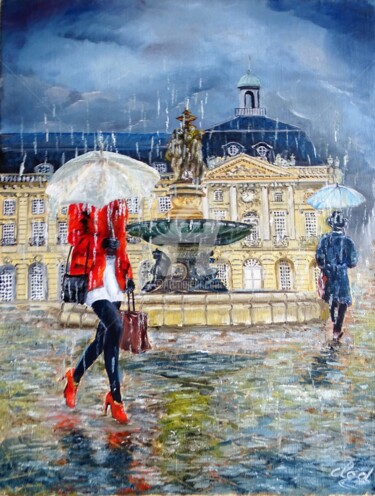 Peinture intitulée "puie-place-de-la-bo…" par Claude Mornet, Œuvre d'art originale, Huile