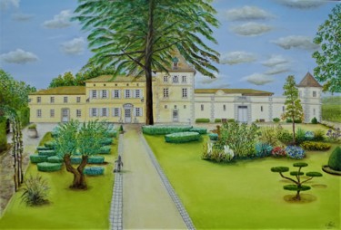 Painting titled "Château MONLOT St-H…" by Claude Mornet, Original Artwork, Oil Mounted on Wood Stretcher frame