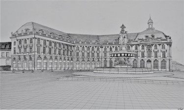 Dessin intitulée "Place de la Bourse…" par Claude Mornet, Œuvre d'art originale, Encre