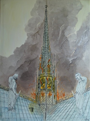 Painting titled "Flèche en feu sous…" by Claude Mornet, Original Artwork, Oil