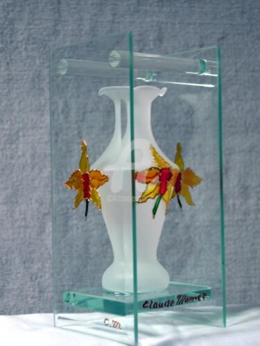 Sculpture intitulée "vase décoré orchidé…" par Claude Mornet, Œuvre d'art originale