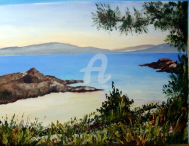 Peinture intitulée "plage sur les Iles…" par Claude Mornet, Œuvre d'art originale, Huile