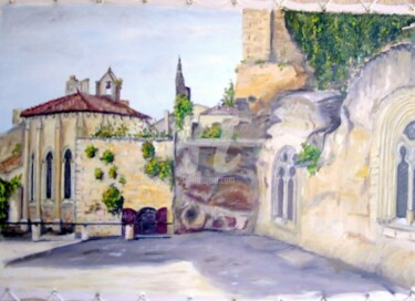 Peinture intitulée "place de l'église m…" par Claude Mornet, Œuvre d'art originale
