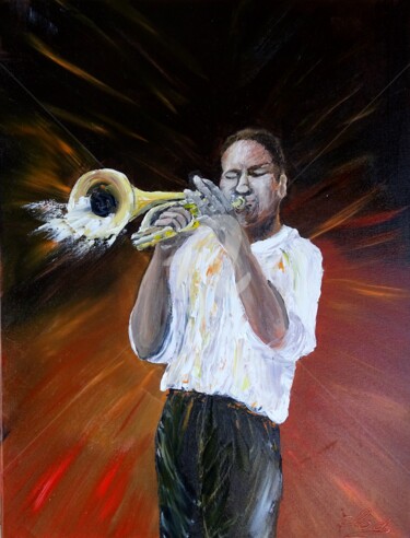 Peinture intitulée "jazz-trompette-001.…" par Claude Mornet, Œuvre d'art originale, Huile