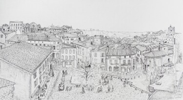 Dessin intitulée "panoramique-au-pied…" par Claude Mornet, Œuvre d'art originale, Encre