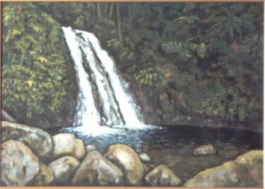 Peinture intitulée "Cascade en Forêt" par Claude Mura, Œuvre d'art originale