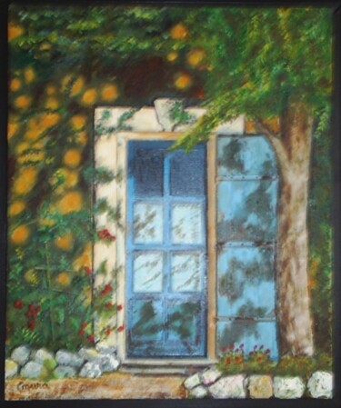 Peinture intitulée "La porte bleue" par Claude Mura, Œuvre d'art originale