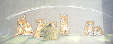 Peinture intitulée "Les chatons" par Claude Mura, Œuvre d'art originale