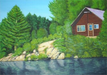 Peinture intitulée "Une Cabane au Canada" par Claude Mura, Œuvre d'art originale