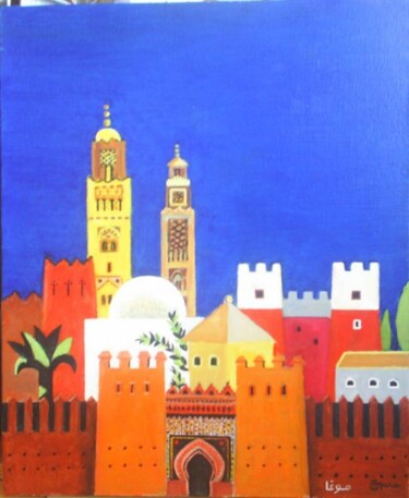 Peinture intitulée "Le Maroc (affiche)" par Claude Mura, Œuvre d'art originale