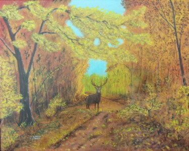 Painting titled "Forêt d'automne" by Claude Nexon, Original Artwork, Acrylic