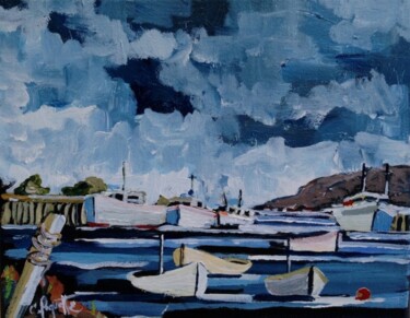 Painting titled "Port de mer" by Claude Paquette, Original Artwork, Acrylic