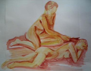 Drawing titled "deux femmes nues" by Claude Poisson, Original Artwork
