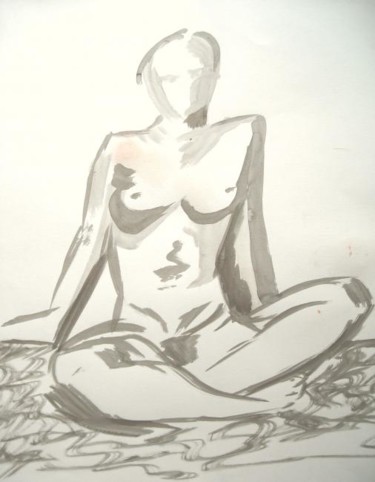 Dessin intitulée "femme assise 2006" par Claude Poisson, Œuvre d'art originale