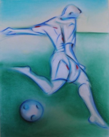Painting titled "joueur de foot à Qu…" by Claude Poisson, Original Artwork