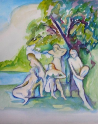 Peinture intitulée "aquarelle, les baig…" par Claude Poisson, Œuvre d'art originale