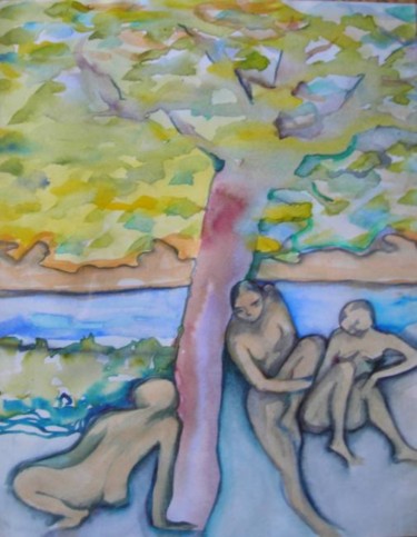 Peinture intitulée "aquarelle des baign…" par Claude Poisson, Œuvre d'art originale