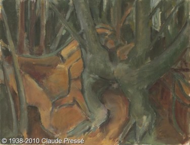 Peinture intitulée "87. Étude de racines" par Claude Pressé, Œuvre d'art originale, Huile