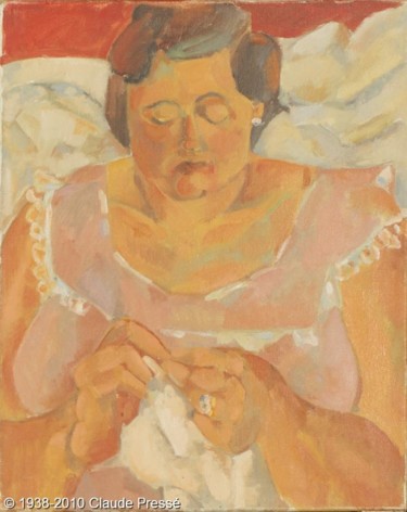 Peinture intitulée "2. Maman qui tricote" par Claude Pressé, Œuvre d'art originale, Huile