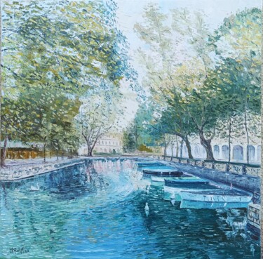 Painting titled "Annecy canal du Vas…" by Claude Rollet, Original Artwork, Oil Mounted on Wood Stretcher frame