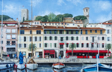 Painting titled "Port de Cannes" by Claude Ruby, Original Artwork, Oil