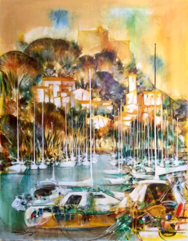Картина под названием "Bateaux à Porquerol…" - Claude Sauzet, Подлинное произведение искусства, Масло