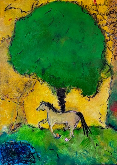 Painting titled "Arbre à cheval" by Claude-Yvan Conne, Original Artwork, Acrylic