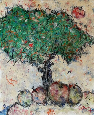 Картина под названием "Pommes" - Claude-Yvan Conne, Подлинное произведение искусства, Акрил Установлен на Деревянная рама дл…