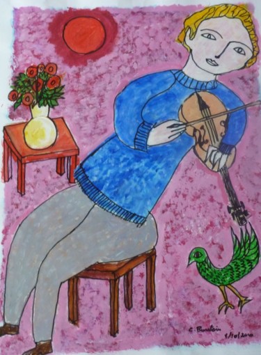 Peinture intitulée "Le violoniste" par Claude Burstein, Œuvre d'art originale