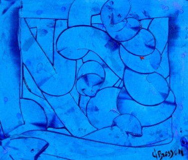 Peinture intitulée "Essai aux bleus" par Claude Bresson, Œuvre d'art originale, Huile