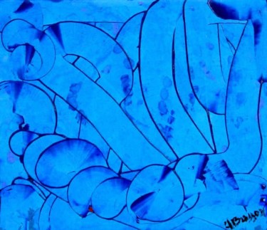 Peinture intitulée "Essai aux bleus" par Claude Bresson, Œuvre d'art originale, Huile