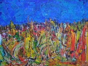 Peinture intitulée "paysage aux arbres…" par Claude Bresson, Œuvre d'art originale, Huile