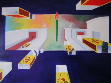 Peinture intitulée "l'adieu aux flammes" par Claude Calonne, Œuvre d'art originale, Huile
