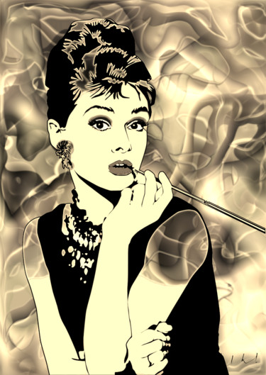 Digital Arts titled "Audrey Hepburn 3" by Claude Conte, Original Artwork, Digital Painting