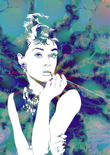 Arts numériques intitulée "Audrey Hepburn  ble…" par Claude Conte, Œuvre d'art originale, Travail numérique 2D