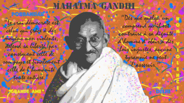 Arts numériques intitulée "Mahatma Gandhi" par Claude Conte, Œuvre d'art originale, Peinture numérique