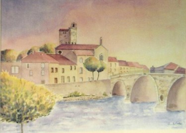 Peinture intitulée "le pont et le cloch…" par Claude Conte, Œuvre d'art originale, Aquarelle