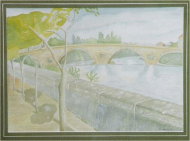 Peinture intitulée "le pont" par Claude Conte, Œuvre d'art originale, Aquarelle