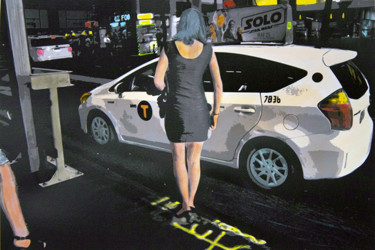 Digitale Kunst getiteld "Taxi girl.jpg" door Claude Corbier, Origineel Kunstwerk, Digitaal Schilderwerk Gemonteerd op Karton