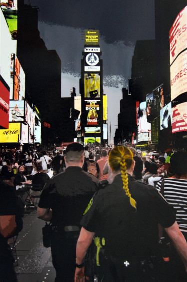 数字艺术 标题为“Cops in Time square…” 由Claude Corbier, 原创艺术品, 数字油画 安装在纸板上