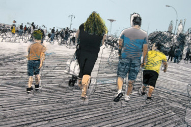Digital Arts titled "Family at Coney Isl…" by Claude Corbier, Original Artwork, Digital Painting Mounted on Cardboard