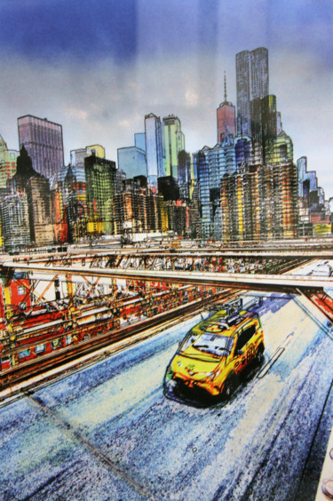 数字艺术 标题为“Manhattan and taxi.…” 由Claude Corbier, 原创艺术品, 数字油画 安装在纸板上